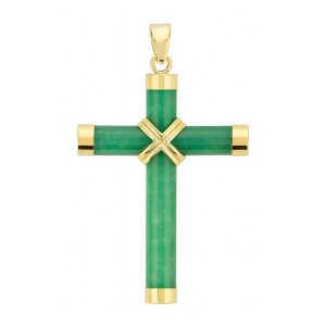 Genuine Jade 4MM Tube  Cross Pendant 14KT/30MM   **Colour & Quality Enhanced**