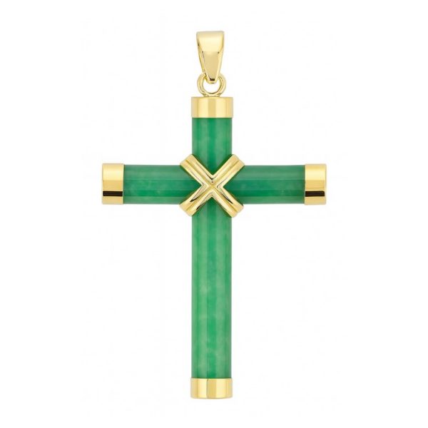 Genuine Jade 4MM Tube  Cross Pendant 14KT/30MM   **Colour & Quality Enhanced**