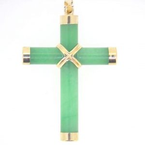 Genuine Jade 5MM Tube  Cross Pendant 14KT/35MM   **Colour & Quality Enhanced**