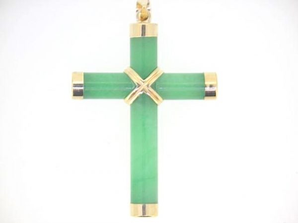 Genuine Jade 5MM Tube  Cross Pendant 14KT/35MM   **Colour & Quality Enhanced**