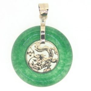 Genuine Jade Enhanced 5X20mm Donut Dragon Pendant 14KT  **Colour & Quality Enhanced**
