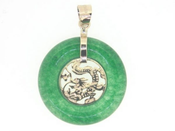 Genuine Jade Enhanced 5X20mm Donut Dragon Pendant 14KT  **Colour & Quality Enhanced**