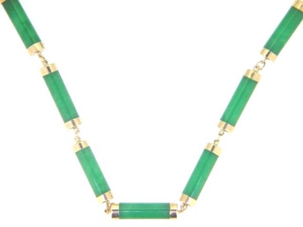 Genuine Jade 22 x Column Link 18" Necklace 14KT/4MM **Colour & Quality Enhanced**