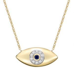 Genuine Sapphire & .04TCW Diamonds Evil Eye Necklace 10KT/16MM   *CLEARANCE-FINAL SALE*