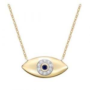 Genuine Sapphire & .04TCW Diamonds Evil Eye Necklace 10KT/16MM   *CLEARANCE-FINAL SALE*