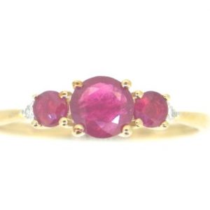 Genuine Ruby & Diamond Trio Ladies Ring 10KT