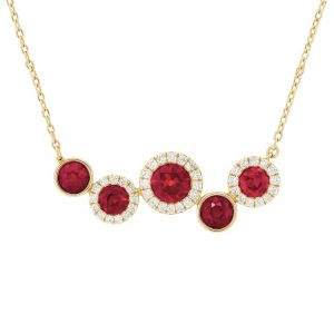 Genuine Ruby & .08TCW Diamonds 5 Stone Halo 18" Necklace 14KT