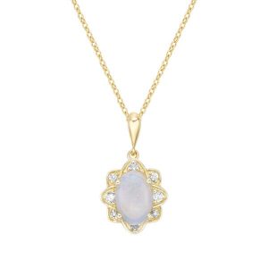 Genuine Opal 7x5 & .05TCW Diamond Pendant with 18" Chain 10KT