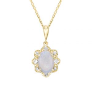Genuine Opal 7x5 & .05TCW Diamond Pendant with 18" Chain 10KT   *CLEARANCE-FINAL SALE*