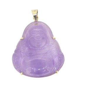 Genuine Lavender Jade Enhanced Buddha Framed Pendant 14KT/25MM   **Colour & Quality Enhanced**