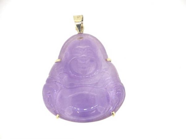 Genuine Lavender Jade Enhanced Buddha Framed Pendant 14KT/25MM   **Colour & Quality Enhanced**