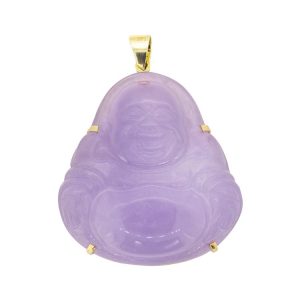 Genuine Lavender Jade Enhanced Buddha Framed Pendant 14KT/25MM   **Colour & Quality Enhanced**