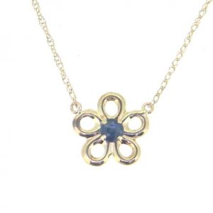 Genuine Blue Sapphire Dainty Daisy 16" Necklace  10KT