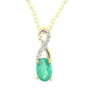 Genuine Emerald 6x4 & .03TCW Diamond Accented Infinity Design Pendant with 18" Chain 10KT