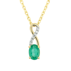 Genuine Emerald 6x4 & .03TCW Diamond Accented Infinity Design Pendant with 18" Chain 10KT