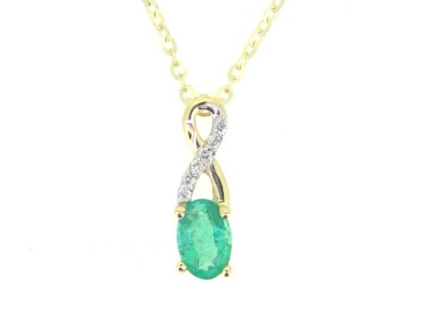 Genuine Emerald 6x4 & .03TCW Diamond Accented Infinity Design Pendant with 18" Chain 10KT