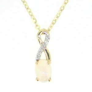 Genuine Opal 6x4 & .03TCW Diamond Accented Infinity Design Pendant with 18" Chain 10KT