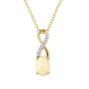 Genuine Opal 6x4 & .03TCW Diamond Accented Infinity Design Pendant with 18" Chain 10KT