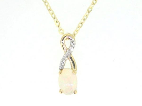 Genuine Opal 6x4 & .03TCW Diamond Accented Infinity Design Pendant with 18" Chain 10KT