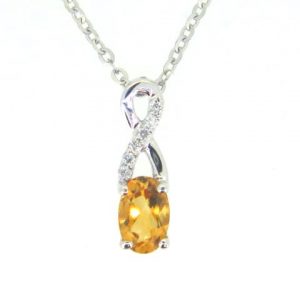Genuine Citrine 6x4 & .03TCW Diamond Accented Infinity Design Pendant with 18" Chain 10KT WG