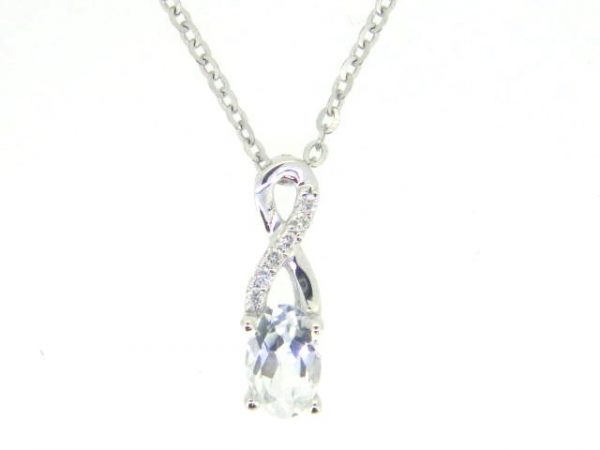 Genuine White Topaz 6x4 & .03TCW Diamond Accented Infinity Design Pendant with 18" Chain 10KT WG