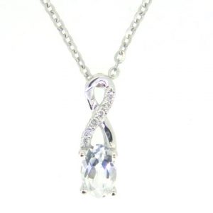Genuine White Topaz 6x4 & .03TCW Diamond Accented Infinity Design Pendant with 18" Chain 10KT WG