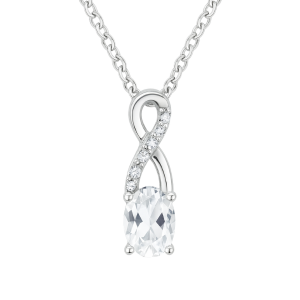 Genuine White Topaz 6x4 & .03TCW Diamond Accented Infinity Design Pendant with 18" Chain 10KT WG
