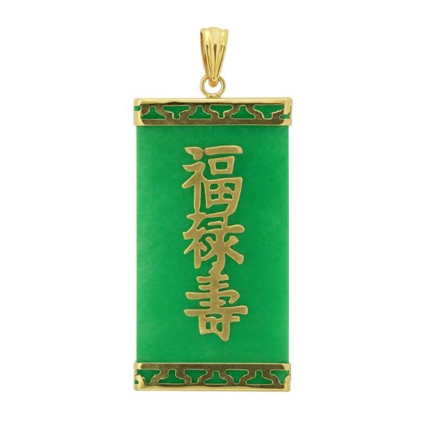 Genuine Jade Enhanced Flat Bar  All The Best  Pendant 14KT/30MM   **Colour & Quality Enhanced**
