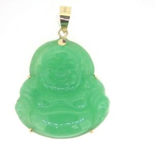 Genuine Jade Enhanced Buddha Claw Framed Pendant 14KT/16MM   **Colour & Quality Enhanced**