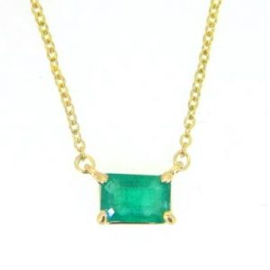 Gen Emerald 6x4 with 18" Rolo Link Chain 14KT