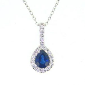 Gen Sapphire Pearl & .09tcw Diamonds with Adjustable 16-18" Rolo Link Chain 14KT WG