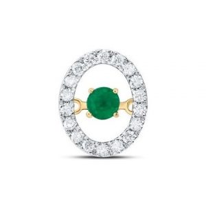 Gen. Emerald 3mm & .12TCW Diamond Dancing Oval Shape Pendant with 18" Chain 10KT   *CLEARANCE-FINAL SALE*