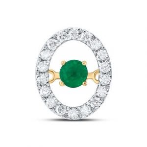 Gen. Emerald 3mm & .12TCW Diamond Dancing Oval Shape Pendant with 18" Chain 10KT