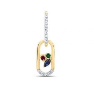 Gen. Ruby, Emerald, Sapphire & .05TCW Diamond Pendant with 18" Chain 10KT