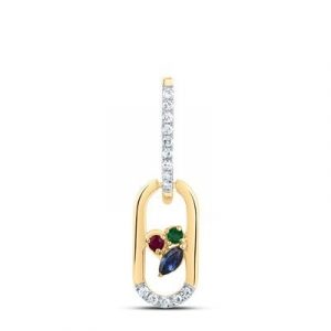 Gen. Ruby, Emerald, Sapphire & .05TCW Diamond Pendant with 18" Chain 10KT