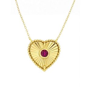 Gen. Ruby Sun Burst Heart 16-18" Adjustable Necklace 10KT