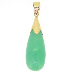 Genuine Jade Enhanced Tear Drop Dangle Pendant 14KT    **Colour & Quality Enhanced**
