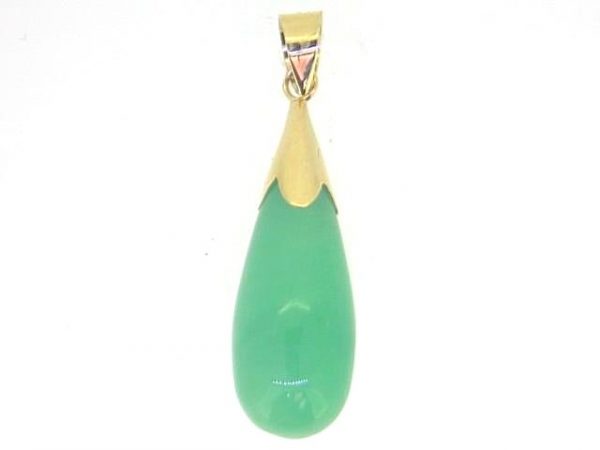 Genuine Jade Enhanced Tear Drop Dangle Pendant 14KT    **Colour & Quality Enhanced**