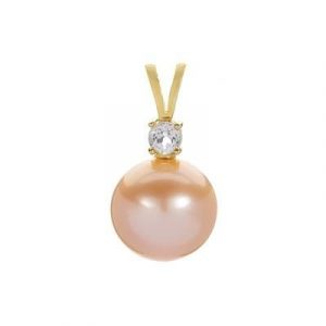6-7MM Peach Fresh Water Pearl & .05ct Diamond Pendant with 18" Chain 10KT