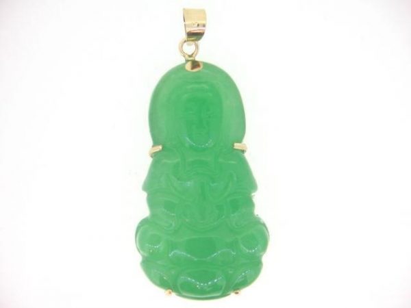 Genuine Jade Lady Buddha Pendant 14KT/30MM   **Colour & Quality Enhanced**