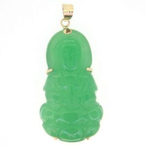 Genuine Jade Lady Buddha Pendant 14KT/30MM   **Colour & Quality Enhanced**