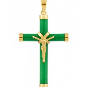 Genuine Jade 4MM Tube  Cross Pendant 14KT/30MM   **Colour & Quality Enhanced**