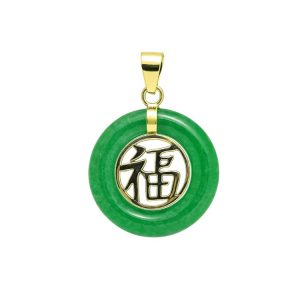 Genuine Jade 3X15mm Donut  Lucky  Pendant 14KT  **Colour & Quality Enhanced**