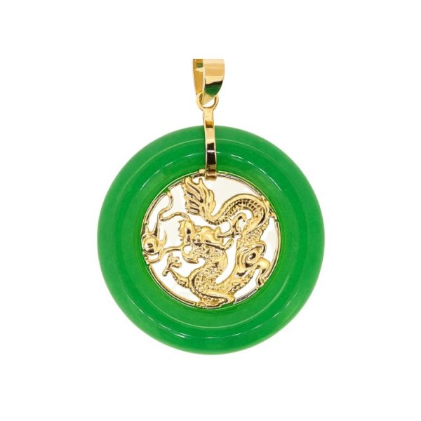 Genuine Jade Enhanced 5X20mm Donut  Dragon  Pendant 14KT  **Colour & Quality Enhanced**