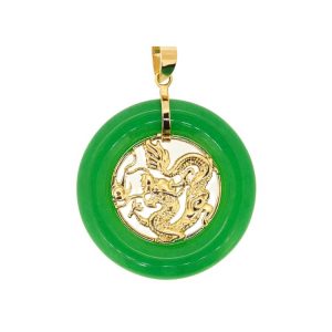 Genuine Jade Enhanced 5X20mm Donut  Dragon  Pendant 14KT  **Colour & Quality Enhanced**