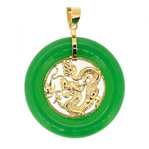 Gen. Jade Enhanced 6X30mm Donut  Dragon  Pendant 14KT  **Colour & Quality Enhanced**
