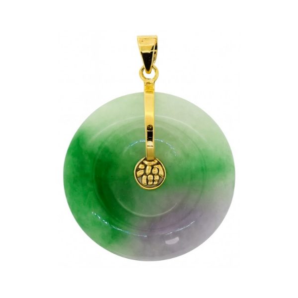 Genuine Green & Lavender Jade Flat Donut Pendant 14KT/25MM   **Colour & Quality Enhanced**