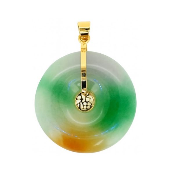 Genuine Multi Coloured Jade Flat Donut Pendant 14KT/25MM   **Colour & Quality Enhanced**