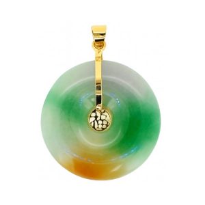 Genuine Multi Coloured Jade Flat Donut Pendant 14KT/25MM   **Colour & Quality Enhanced**