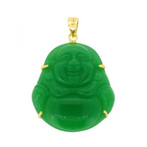 Genuine Jade Enhanced Buddha Framed Pendant 14KT/25MM   **Colour & Quality Enhanced**